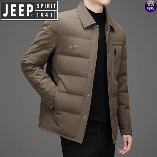 JEEP SPIRIT吉普羽绒服男士冬季休闲商务保暖防寒加厚夹克高端翻领鸭绒外套 黑色 M 170