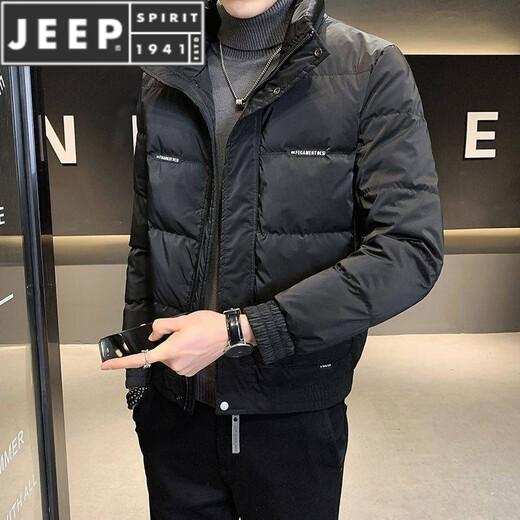JEEP SPIRIT men's down jacket short style handsome winter light and warm 2025 new trendy slim solid color jacket black L 100-115Jin Jin is equal to 0.5 kg