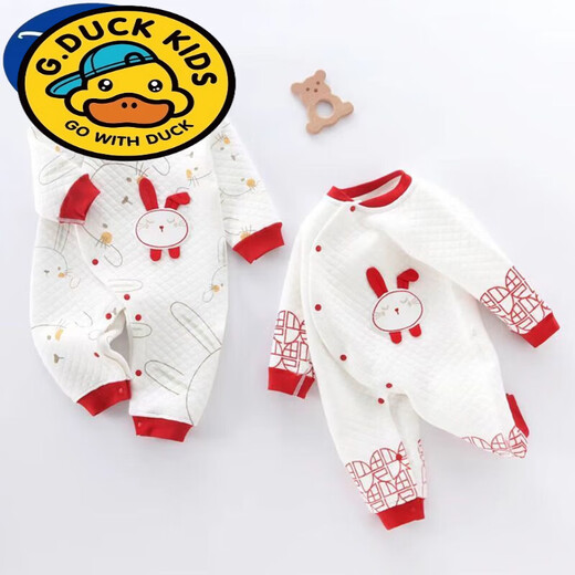 G.duck British style baby jumpsuit spring and autumn pure cotton 100-day cute spring dress gentleman men and women baby 100-day banquet clothes Dazhan Hongtu-partial lapel style (spring and autumn) 80 8-12 months