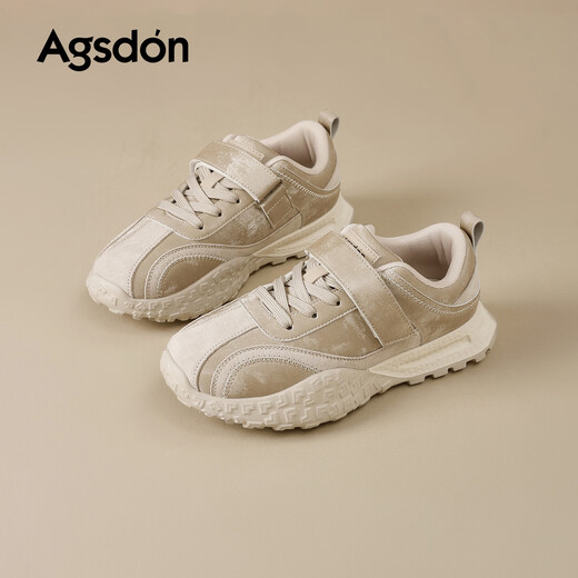 Augushiden thick-soled moral training shoes for women spring new retro versatile stitching tall and thin convenient Velcro casual sports shoes P161060 apricot 35