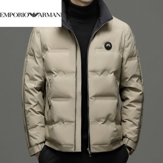 EMPORIO ARMANI Armani autumn and winter down jacket men's white duck down thickened long-sleeved high-end stand-up collar lightweight warm jacket khaki 3XL 190