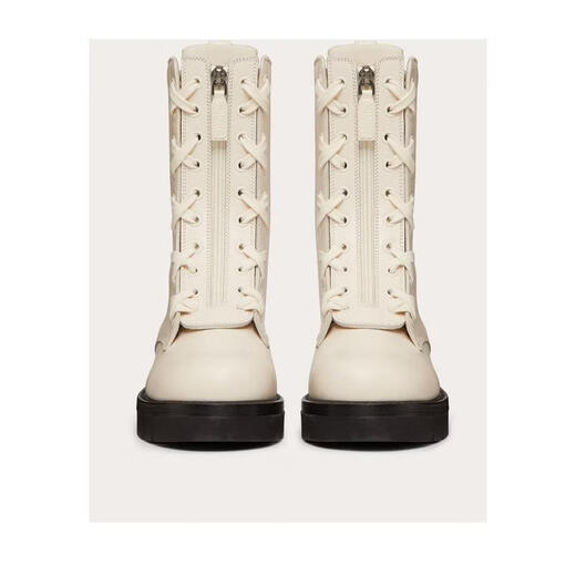 Valentino (Valentino) women's Martin boots, wear-resistant, non-slip, comfortable, lightweight, light-colored, round-toe zipper closure, calfskin upper, white 40