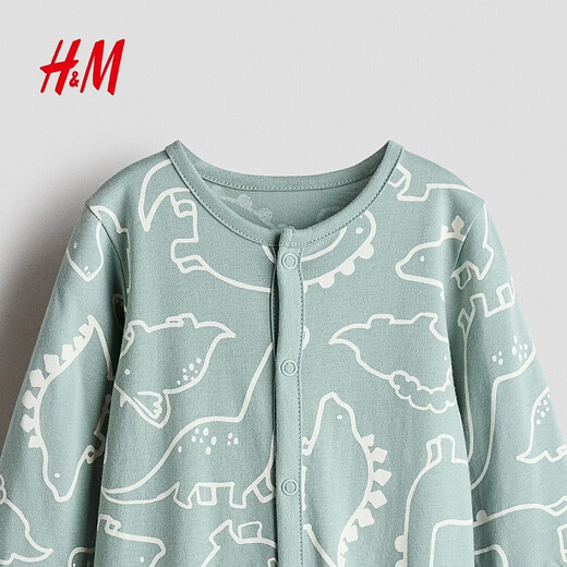 H&M 2026 new spring children's clothing baby boy printed one-piece pajamas 1200792 light turquoise/dinosaur 90cm 90/52 (1.5-2Y)