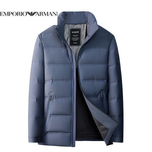 EMPORIO ARMANI Armani Men's Stand Collar Down Jacket Winter Trend Versatile Middle-aged Fashion Simple Warm Jacket 90 White Duck Down Mist Blue XL 180