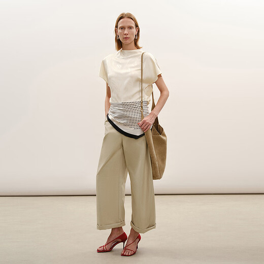 LESS shopping mall same style/CNY series 2026 Spring New Chinese silk short-sleeved shirt for women 2Q2216810 110 beige S