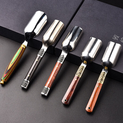 He Jiagong Tea Spoon Separator Creative Damascus Tea Spoon Single Stainless Steel Household Tea Spoon Kung Fu Tea Set Accessories Drinking Flowers and Trees Colorful Stainless Steel Tea Spoon