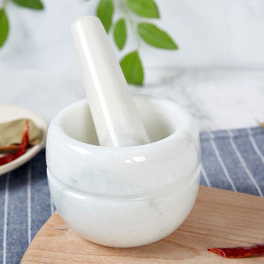 Hechen Home Furnishing Home Creative Garlic Pounder Stone Mortar Marble Garlic Jar Grinder Household Manual Garlic Pounding Jar Garlic Masher Small Garlic Press White Jade