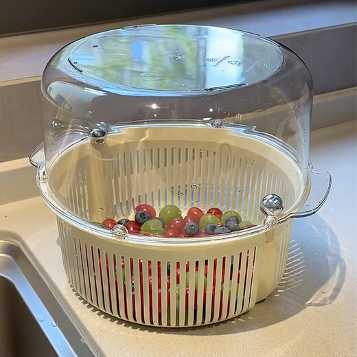 Aoyanlai double-layer vegetable washing basket, fruit and vegetable drain basket, kitchen sink, fruit and vegetable drain basket, rotating large size, high appearance, off-white color *high quality and quick release