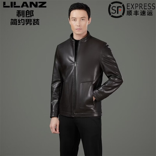 Lilang Lilang Men's Brand Leather Jacket 2025 New Men's Business Casual Stand Collar Leather Jacket Middle-aged Dad Jacket 8065# Brown M 170 Weight 100-120 Jin Jin is equal to 0.5 kg