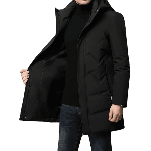 LILANZ Мужская зимняя новая мужская пуховая куртка средней длины утолщенная теплая белая повседневная куртка на утином пуху с капюшоном Модная черная M 170 Рекомендуемый размер 100-120 Jin Jin равен 0,5 кг