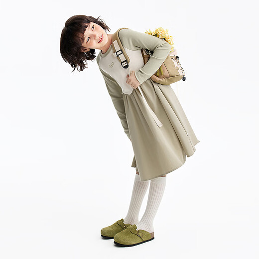 Annil children's clothing girls' long-sleeved dress 2026 spring new style Chunshan Apricot 110