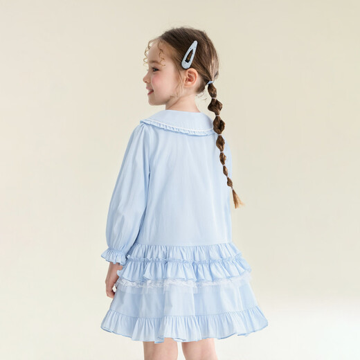 DEESHA official children's clothing for girls spring and autumn new style girls baby and toddler princess style shirt cotton long-sleeved dress powder blue 130