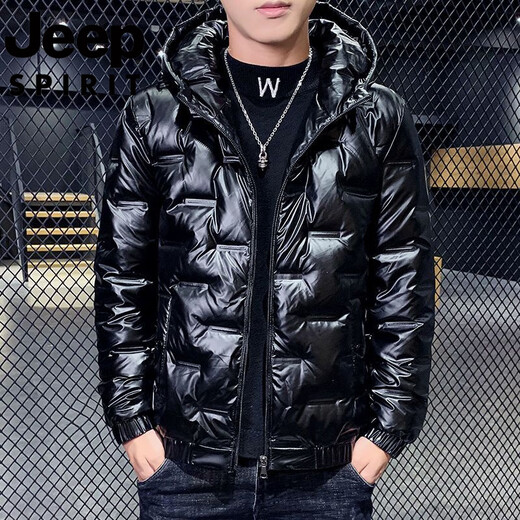 JEEP Jeep International Brand Winter Glossy Down Jacket Men's Short Warm Thickened Washable Coldproof Casual Sports Jacket 619-Black M 80-110Jin Jin equals 0.5 kg