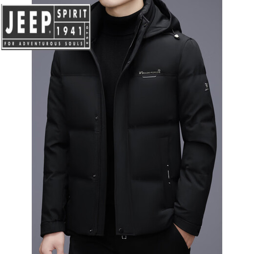 JEEP SPIRIT2025 winter hooded short down jacket for middle-aged men, casual, velvet, thickened, warm, winter, cold-proof jacket, versatile, black 2XL 185
