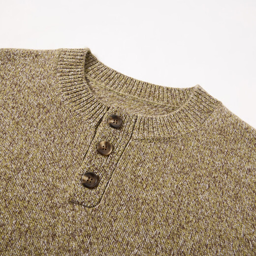 Jinju thickened 100% sheep wool 2026 new winter round neck half placket button casual sweater men's wool sweater jet black 3XL