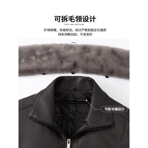 KBXNG Jinba leather down middle-aged and elderly men's removable lining leather jacket dad winter warm jacket casual men's black duck down lining-removable L 175 90-110 weight