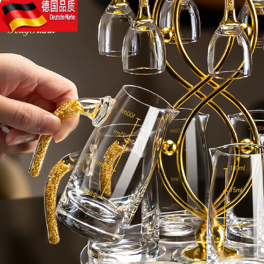 Tuojin light luxury white wine glass wine storage set crystal glass wine dispenser small wine cup holder for home use main picture 10 pots 10 cups 10ml gold foil goblet + 100m