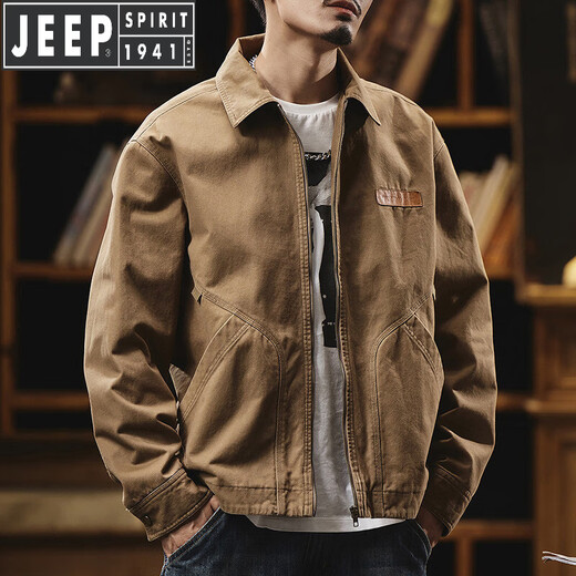 JEEP SPIRIT Jeep Work Jacket Men's Autumn and Winter 2026 New American Retro Trendy Brand Pure Cotton Casual Men's Jacket Pimshuai Dark Khaki L Suitable for 140Jin Jin is equal to 0.5kg -160Jin Jin is equal to 0.5kg