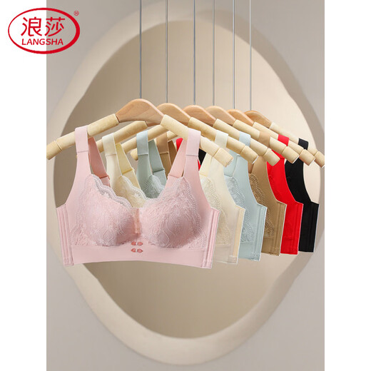 LangSha (LangSha) zodiac year red underwear set for women with big breasts, push-up thin cup, no wire rims, large cup 42CD bra 8407 set champagne 95D 42 thin cup