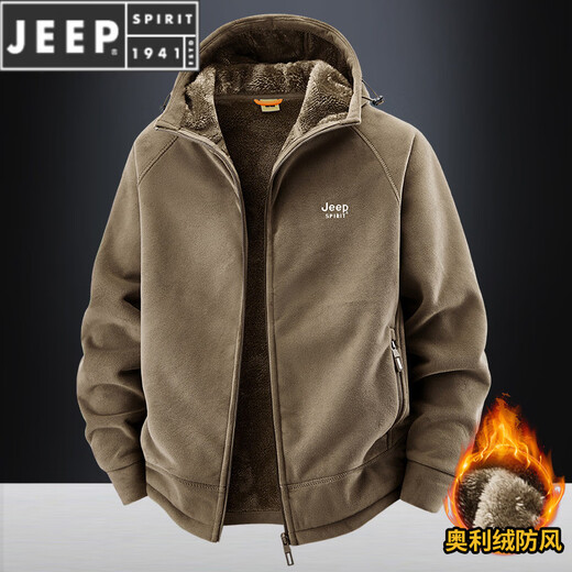 JEEP SPIRIT吉普2025新款秋冬奥利绒男士外套加绒加厚抓绒开衫卫衣中青年户外 深灰色 4XL