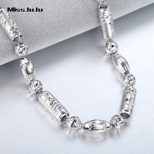 Miss JuJu pt950 platinum necklace men's platinum dragon column olive barrel bead chain bamboo round bead chain atmospheric thick chain weight 12.72g length 50cm thick about 2.8mm