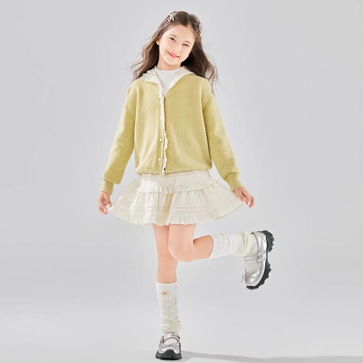 I.KARNOW girls velvet skirt autumn and winter 2025 new children's cake skirt autumn lace white skirt for big girls 6189 meters apricot 120