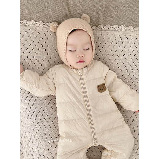 Disney baby winter down jacket rompers inner liner - warm white duck down outer wear inner wear baby one-piece down jacket apricot dog embroidered logo 70cm 73cm height 60-weight 15Jin Jin equals 0.5kg, inside filled with down