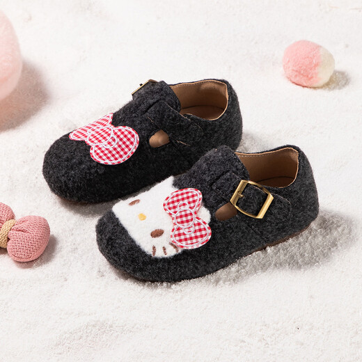 Hello Kitty children's shoes girls plush Birkenstock shoes female cartoon cute buckle casual shoes comfortable and versatile 908B gray 23