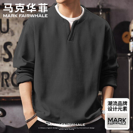Mark Huafei American retro double-collar sweatshirt men's spring and autumn new contrast color casual trend long-sleeved handsome fake two-piece T-shirt