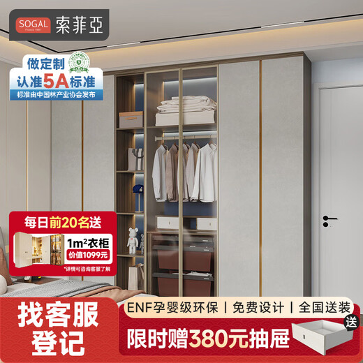 Sophia Wardrobe Modern Simple Whole House Customized Master Bedroom Overall Wardrobe Cloakroom Storage Cabinet Storage Cabinet Furniture RMB/square meter
