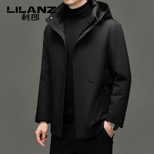利郎（LILANZ）【鹅绒一衣三穿】利郎男士中长款羽绒服2025冬季新款休闲百搭外套 黑色 M 170