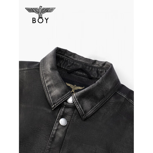 BOY LONDON otoño estilo de pareja de manga larga letra tridimensional degradado estilo antiguo chaqueta de cuero artificial gris XS