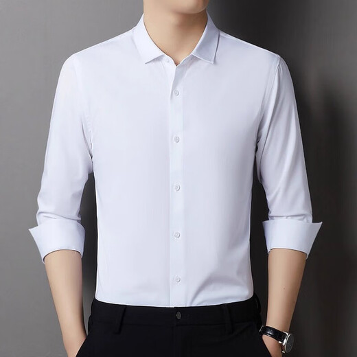 MAGIOPY light luxury brand high-end brand autumn men's shirt new style young and middle-aged long-sleeved casual solid color lapel versatile white 52 180