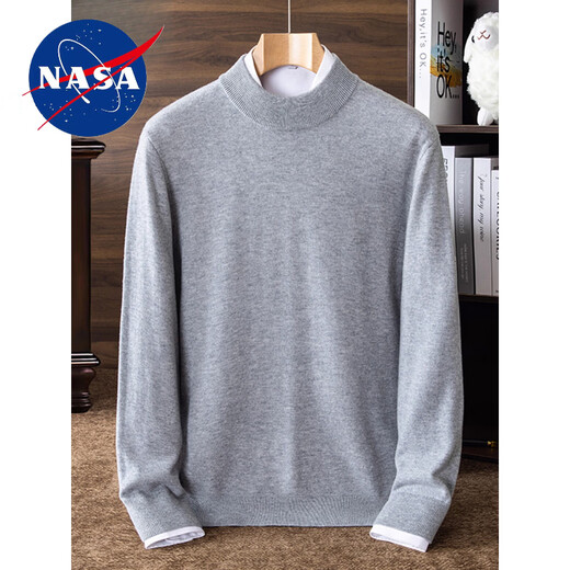 nasawassup【100%绵羊毛】羊毛衫男士秋冬圆领针织衫保暖毛衣中年休闲打底衫 高级灰 XL 【130-155斤】