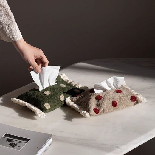 Yongfan original polka dot tassel tissue box paper storage bag bedside living room coffee table fabric decoration paper box secondhand high quality tissue set red polka dot tassel 16x23cm