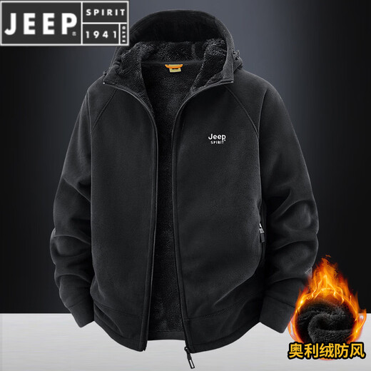JEEP SPIRIT吉普2025新款秋冬奥利绒男士外套加绒加厚抓绒开衫卫衣中青年户外 深灰色 4XL