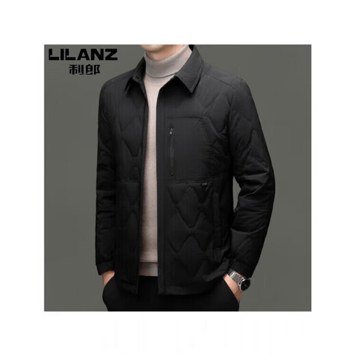 LILANZ Men's New Winter Middle-aged Men's Thick White Duck Down Down Jacket Lapel Casual Warm Windproof Jacket Black 14XL (195) Size (Recommended 185-195 Jin Jin equals 0.5 kg)