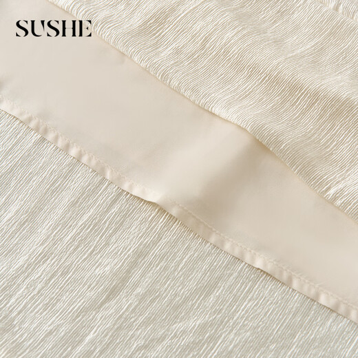 SUSHE soft layered French resort style glossy acetate micro-transparent shirt/slip dress set Moonlight Sands-Shirt L