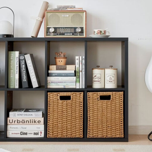 Fantasy bookcase woven storage basket drawer-type bookshelf open grid storage box cabinet storage box imitation square camel basket + beige lining length x width x height 26x23x26