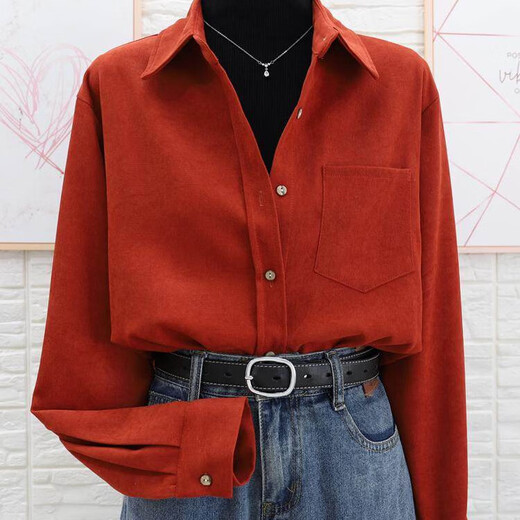 ANGEL MOOD 2026 Autumn and Winter Thickened Ancora Red Brushed Shirt Jacket-like Layer Shirt Women's Inner Top Klein Blue Upgraded Blue Button Thicker and More Delicate S Recommended 80-108 Jin Jin equals 0.5 kg