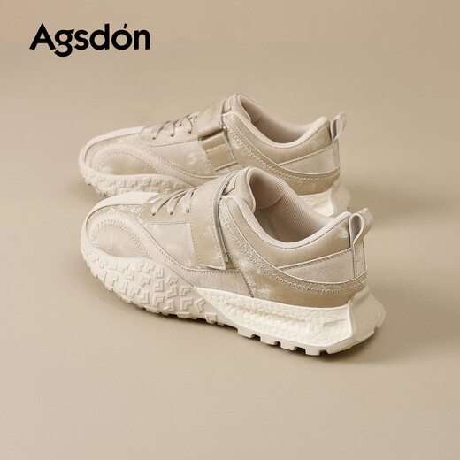 Augushiden thick-soled moral training shoes for women spring new retro versatile stitching tall and thin convenient Velcro casual sports shoes P161060 apricot 35