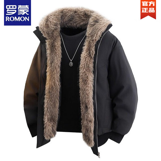 ROMON European Station Plus Velvet Thickened Stand Collar Down Jacket Men's Winter Large Size Loose Mountain Carving American Cold-proof Cotton Jacket Gray S 80-95Jin Jin is equal to 0.5 kg