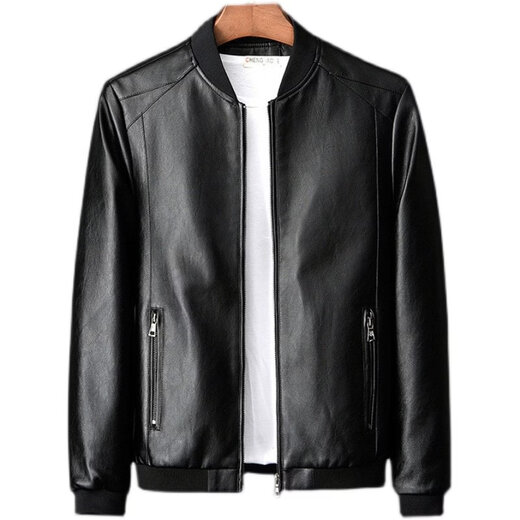 Dragon Tooth men's baseball collar leather jacket spring and autumn casual zipper leather jacket PU no-iron no-wash multiple sizes 817 black thin section M _80-100Jin Jin equals 0.5 kg