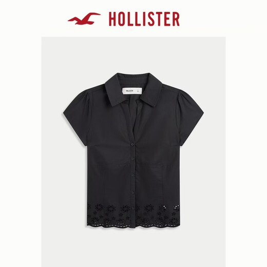 HOLLISTER American sweet lady style waist-tie slim short-sleeved shirt 26 spring women's wear 340-6026 black XXS (160/76A)