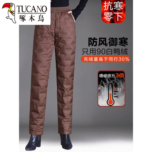 Woodpecker (TUCANO) official 2026 middle-aged and elderly down pants women's outer wear winter high-waisted loose thickening mother's style straight cotton pants new obsidian black 90 white duck down M recommended 95-105Jin Jin is equal to about 0.5 kg