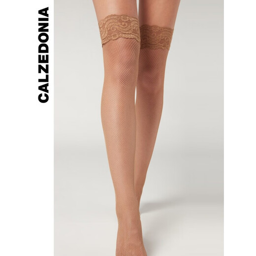 Calzedonia Kaze Italian Socks Women's Lycra Sexy Lace Small Mesh Thigh Socks Over the Knee Stockings REA004 Black-019 S _M