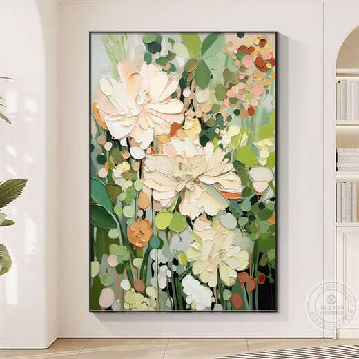 Yusenyi oil painting level large-scale living room floor-standing painting art entrance decoration painting green sofa background wall hanging painting Twilight Green C texture crystal porcelain crystal porcelain painting plane light luxury gold brushed thickened aluminum alloy frame 50x70cm