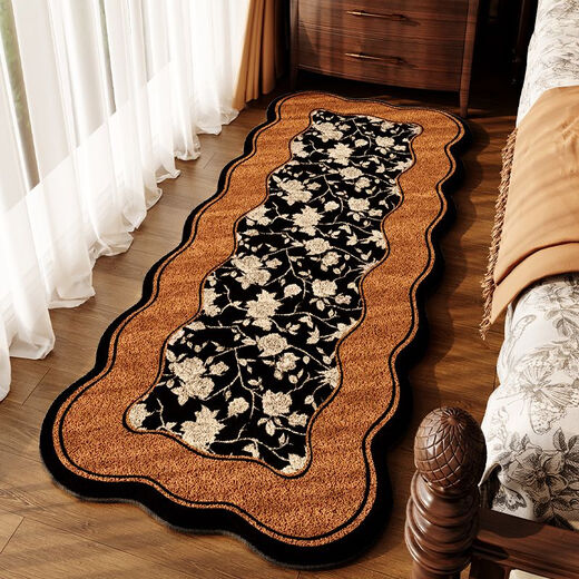 Fantasy high-end retro plush foot mat bedroom bedside blanket American light luxury home floor mat non-slip long thickened carpet brown dog shaped 80x200 does not shed hair or hide gray
