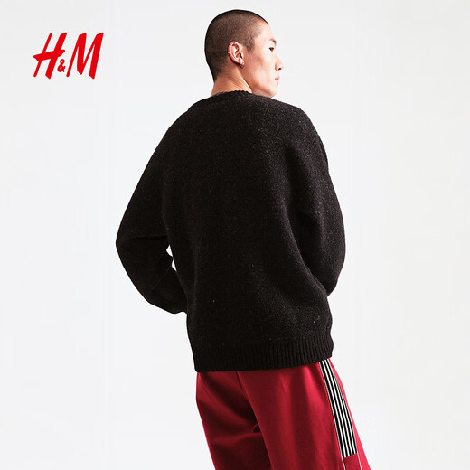 H&M New Year Series Men's Sweater Year of the Horse and Animal Year Loose Jacquard Knitted Pullover 1307984 Black/Ambitious Horizons XL 180/116