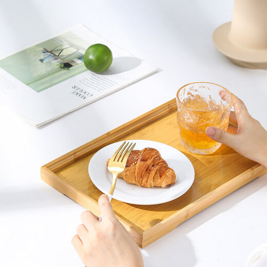 Tuojin Japanese tea set bamboo wooden tea tray household water cup tray rectangular bamboo tray hotel restaurant tray barbecue tray medium size 28*19*2.5cm